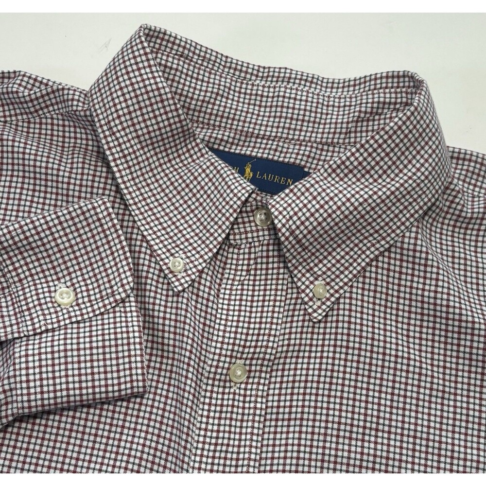 Ralph Lauren Men 2XLT Red Green Micro Check Long‎ Sleeve Button Down Shirt